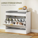 HOMCOM Shoe Bench with 1 Flip Drawer, Cushion, 5 Pairs for Entryway White