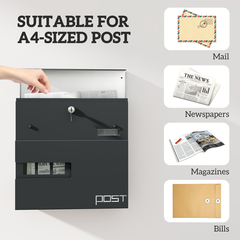 HOMCOM Wall Mounted Post Box, Weatherproof Letterbox with Lock