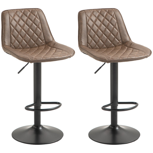 HOMCOM Bar Stools Set Of 2, Adjustable Bar Chairs 360° Swivel For Kitchen Brown