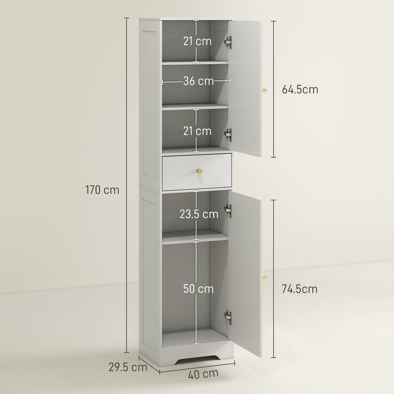 HOMCOM Tall Bathroom Storage Cabinet with Arch Doors Adjustable Shelf White