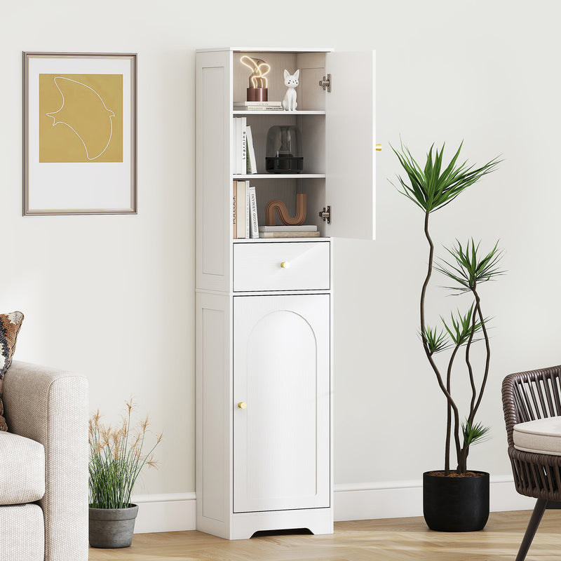 HOMCOM Tall Bathroom Storage Cabinet with Arch Doors Adjustable Shelf White