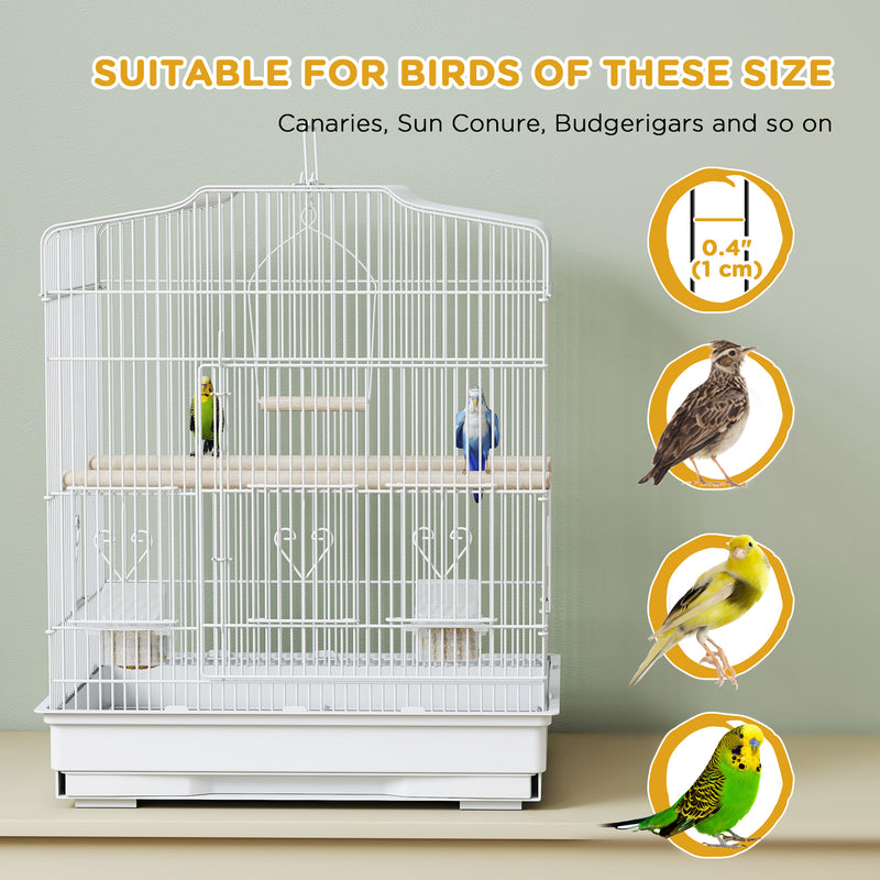 PawHut 59cm Large Bird Cage with Perches, Food Bowls, Swing, White