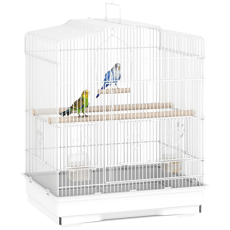 PawHut 59cm Large Bird Cage with Perches, Food Bowls, Swing, White