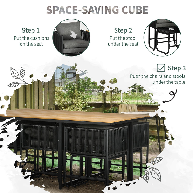Outsunny Rattan Dining Set, Garden Table & Chair Sets w/ Space-saving Design