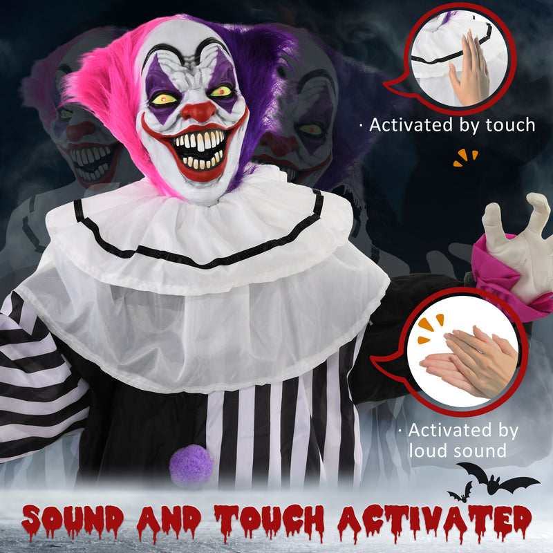 HOMCOM Halloween Clown Animatronic Prop with Light Up Eyes, for Indoor Outdoor