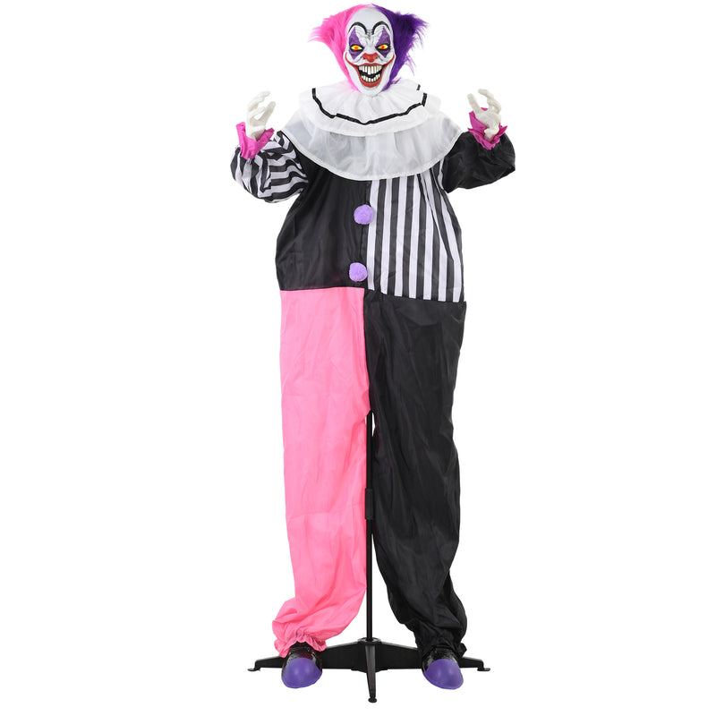 HOMCOM Halloween Clown Animatronic Prop with Light Up Eyes, for Indoor Outdoor