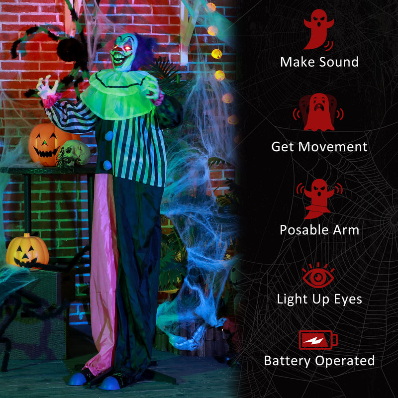 HOMCOM Halloween Clown Animatronic Prop with Light Up Eyes, for Indoor Outdoor