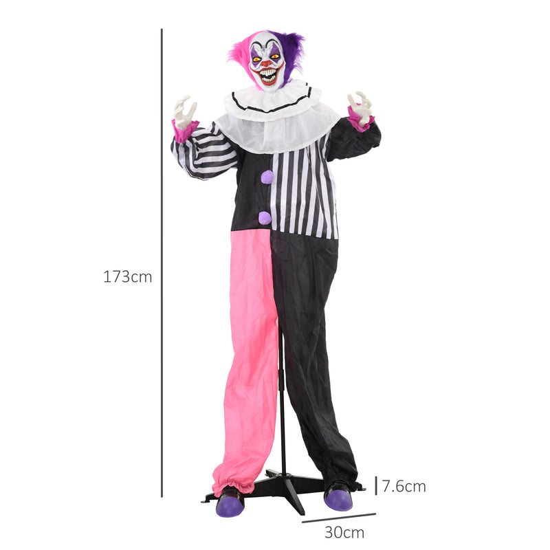 HOMCOM Halloween Clown Animatronic Prop with Light Up Eyes, for Indoor Outdoor