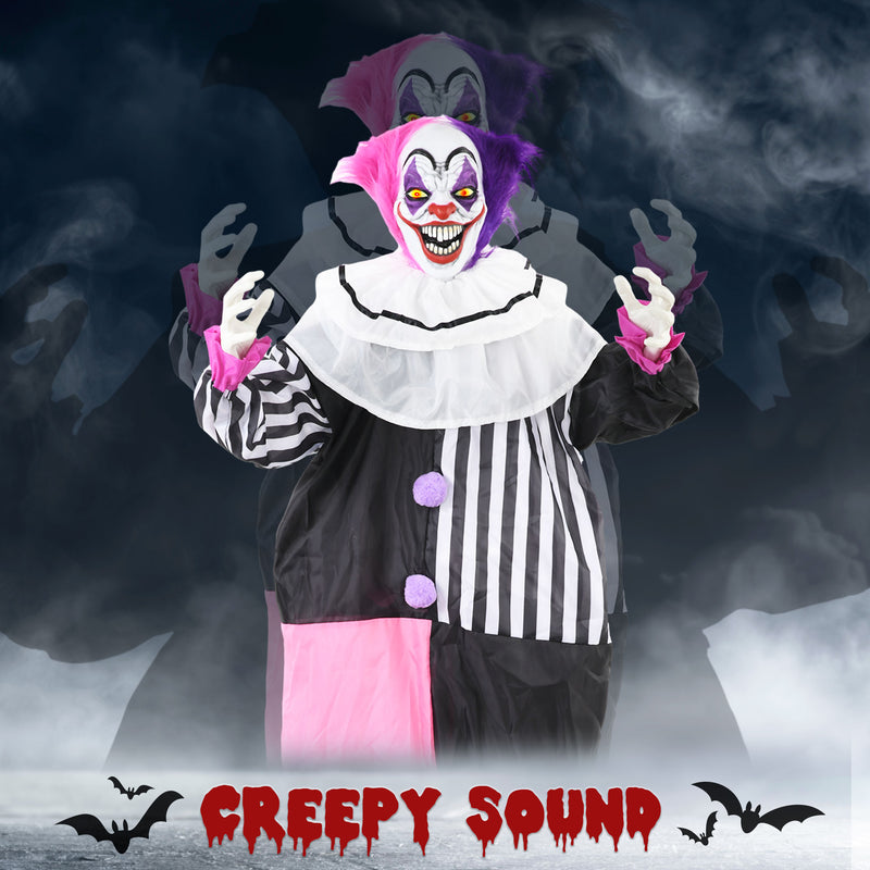 HOMCOM Halloween Clown Animatronic Prop with Light Up Eyes, for Indoor Outdoor