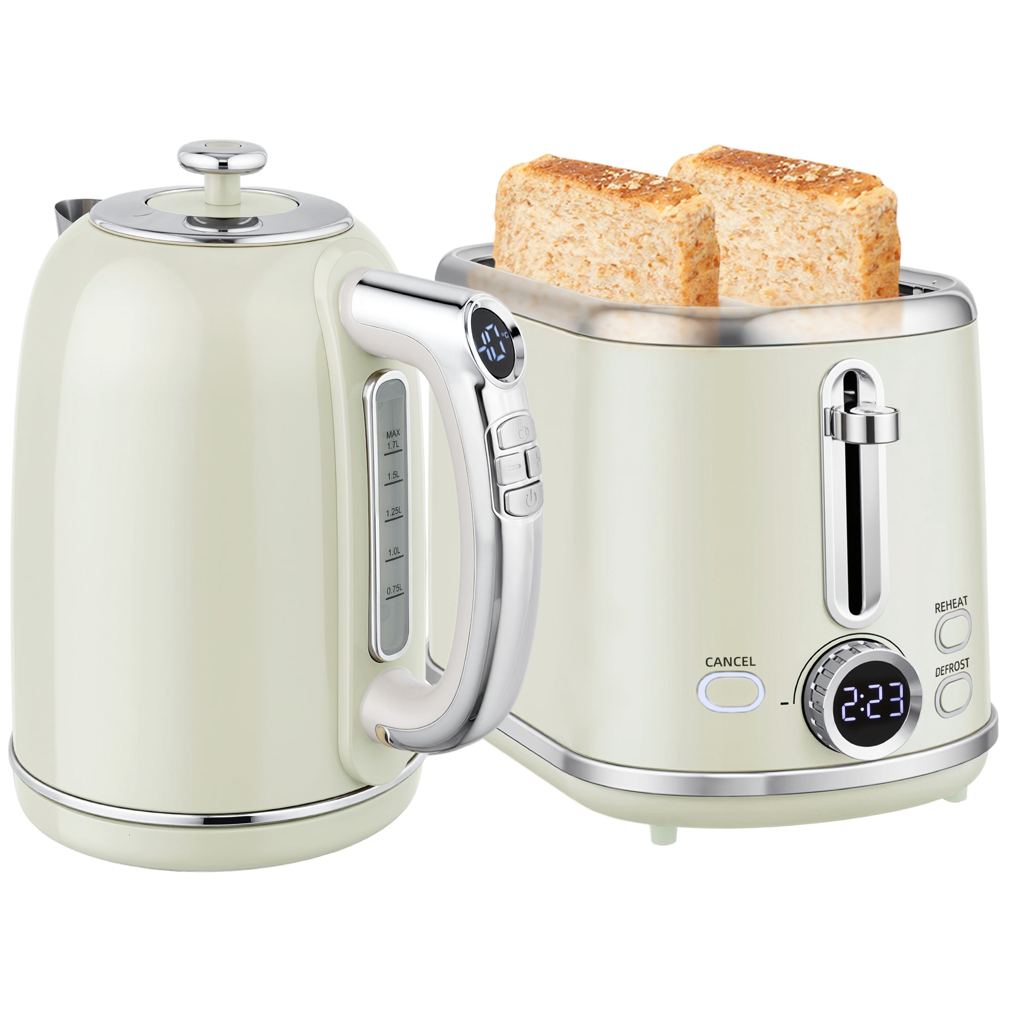 HOMCOM 3000W 1.7L 2 Slice Toaster And Kettle With Keep Warm Memory Fun