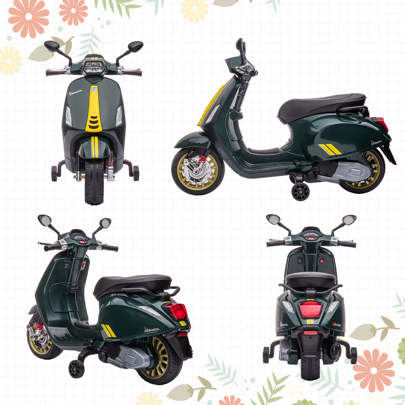 AIYAPLAY Vespa Licensed 12V Kids Electric Bike W/ 2 Training Wheels, White