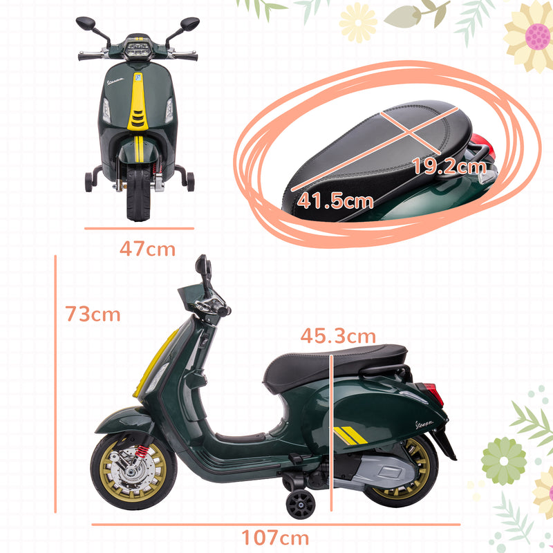AIYAPLAY Vespa Licensed 12V Kids Electric Bike W/ 2 Training Wheels, White