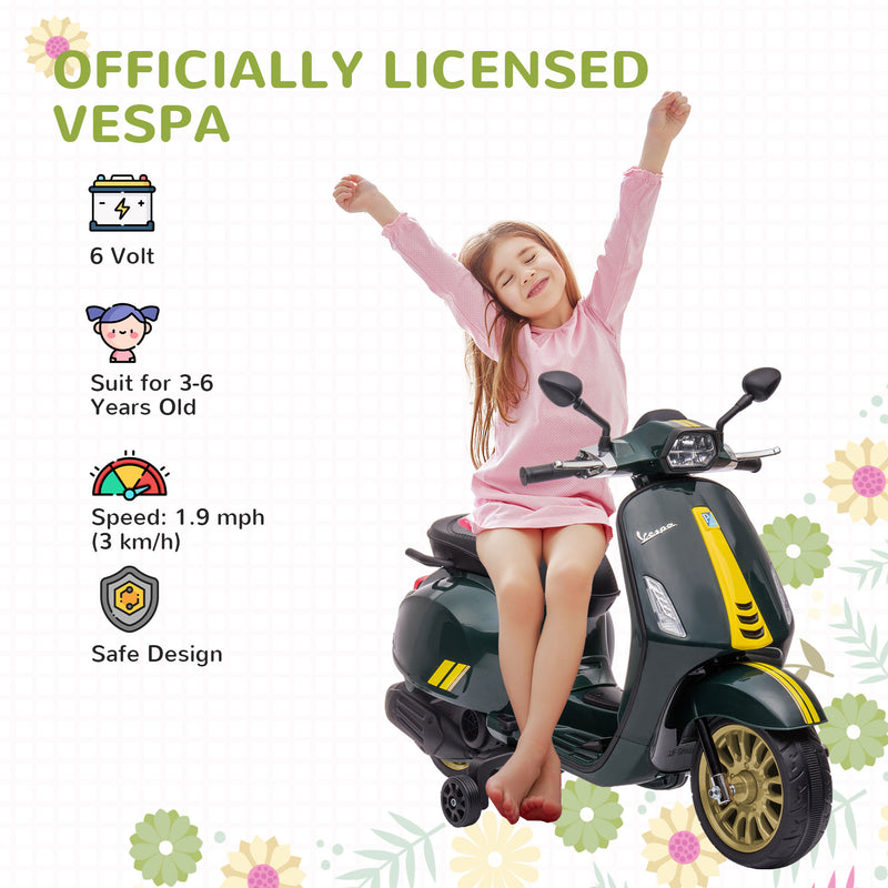 AIYAPLAY Vespa Licensed 12V Kids Electric Bike W/ 2 Training Wheels, White