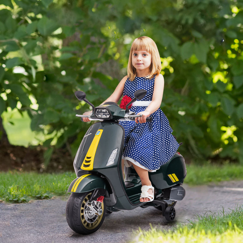 AIYAPLAY Vespa Licensed 12V Kids Electric Bike W/ 2 Training Wheels, White