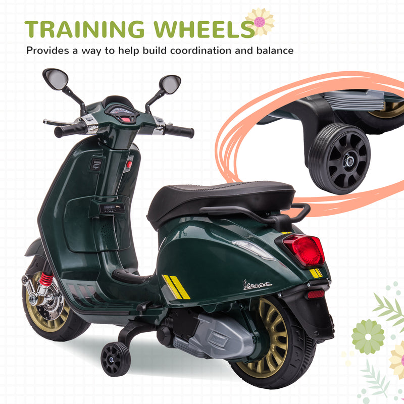 AIYAPLAY Vespa Licensed 12V Kids Electric Bike W/ 2 Training Wheels, White