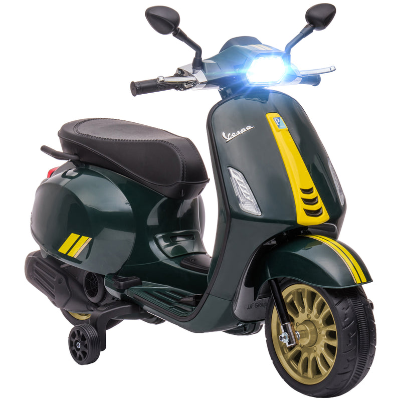 AIYAPLAY Vespa Licensed 12V Kids Electric Bike W/ 2 Training Wheels, White