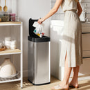 HOMCOM 50L Sensor Bin, Touchless Kitchen Bin, Battery Operated, Silver Tone