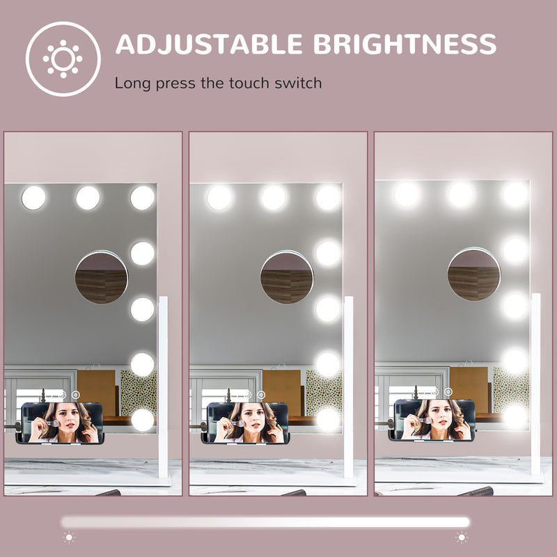 HOMCOM Hollywood Lighted Makeup Mirror with Magnifier, USB Port, Phone Holder