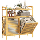 HOMCOM Double Tilt Out Laundry Cabinet Bamboo Laundry Hamper Cabinet