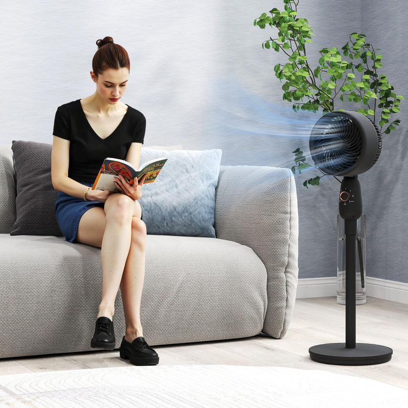 HOMCOM Pedestal Fan for Bedroom, Powerful Air Circulator with 3 Speed, Black