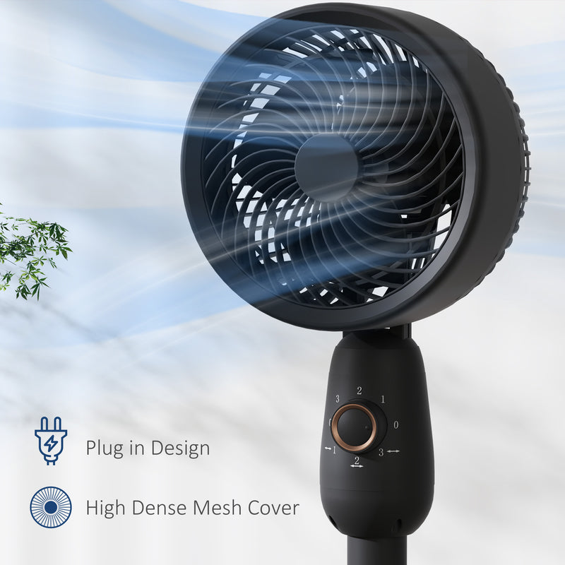 HOMCOM Pedestal Fan for Bedroom, Powerful Air Circulator with 3 Speed, Black