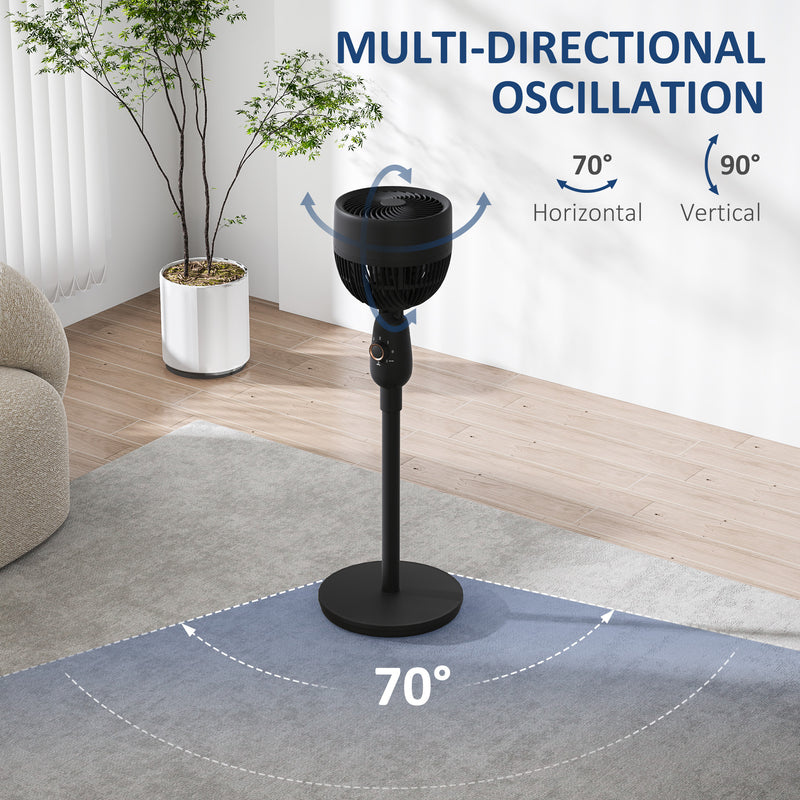 HOMCOM Pedestal Fan for Bedroom, Powerful Air Circulator with 3 Speed, Black