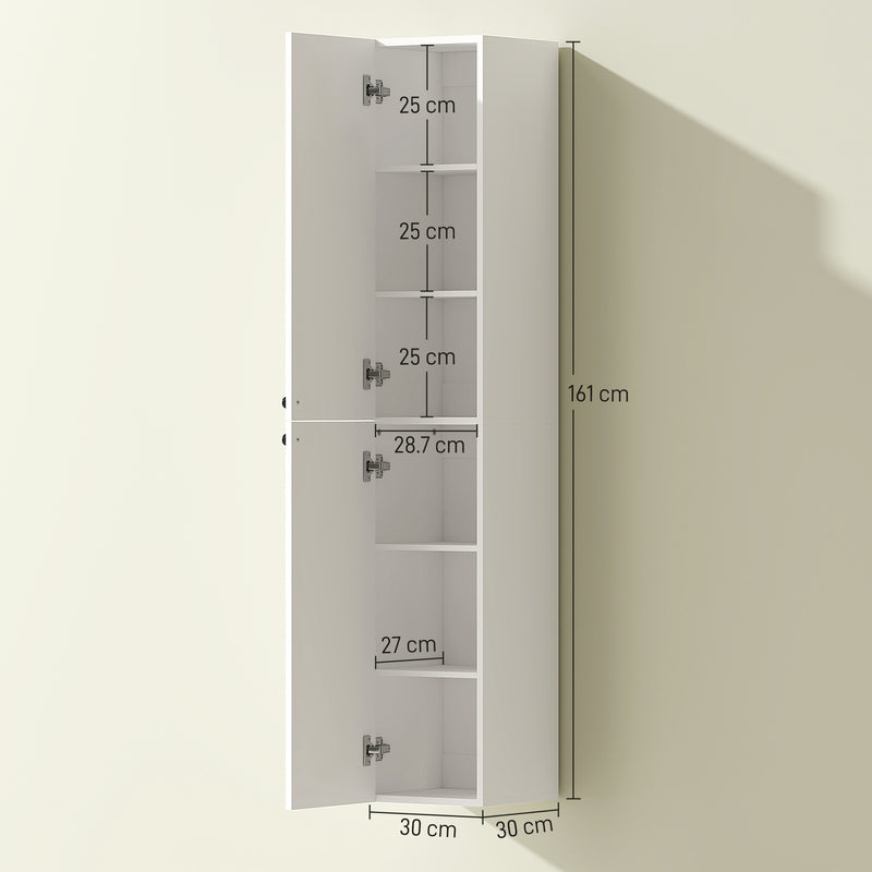 HOMCOM Wall Mounted Slim Bathroom Storage Cabinet with 6-Tier Shelf White