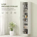 HOMCOM Wall Mounted Slim Bathroom Storage Cabinet with 6-Tier Shelf White