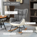 HOMCOM Rocking Chair For Nursery Upholstered Wingback Armchair Grey And Cream