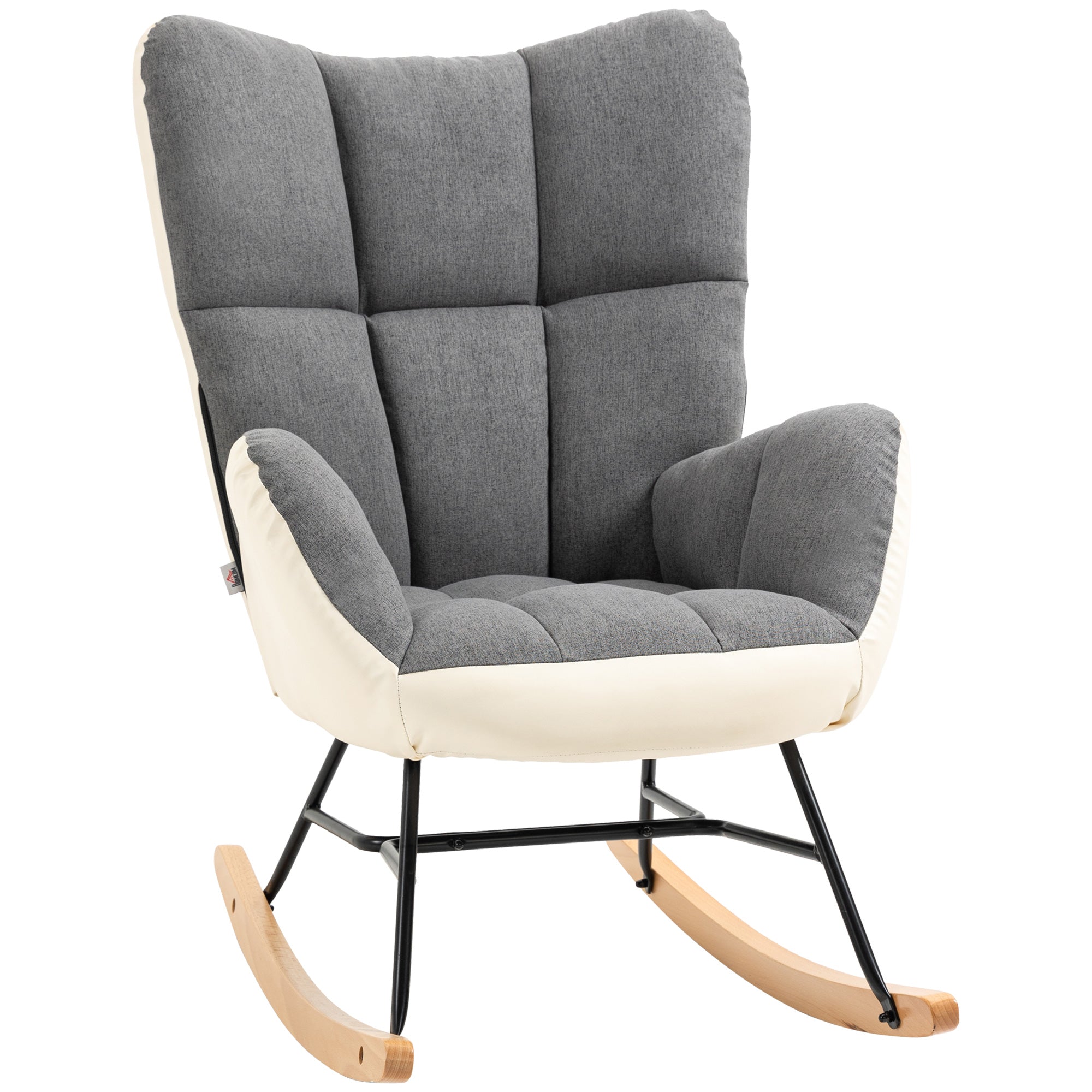 HOMCOM Rocking Chair For Nursery Upholstered Wingback Armchair Grey An