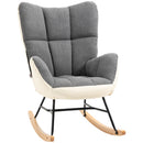 HOMCOM Rocking Chair For Nursery Upholstered Wingback Armchair Grey And Cream