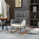 HOMCOM Rocking Chair For Nursery Upholstered Wingback Armchair Grey And Cream
