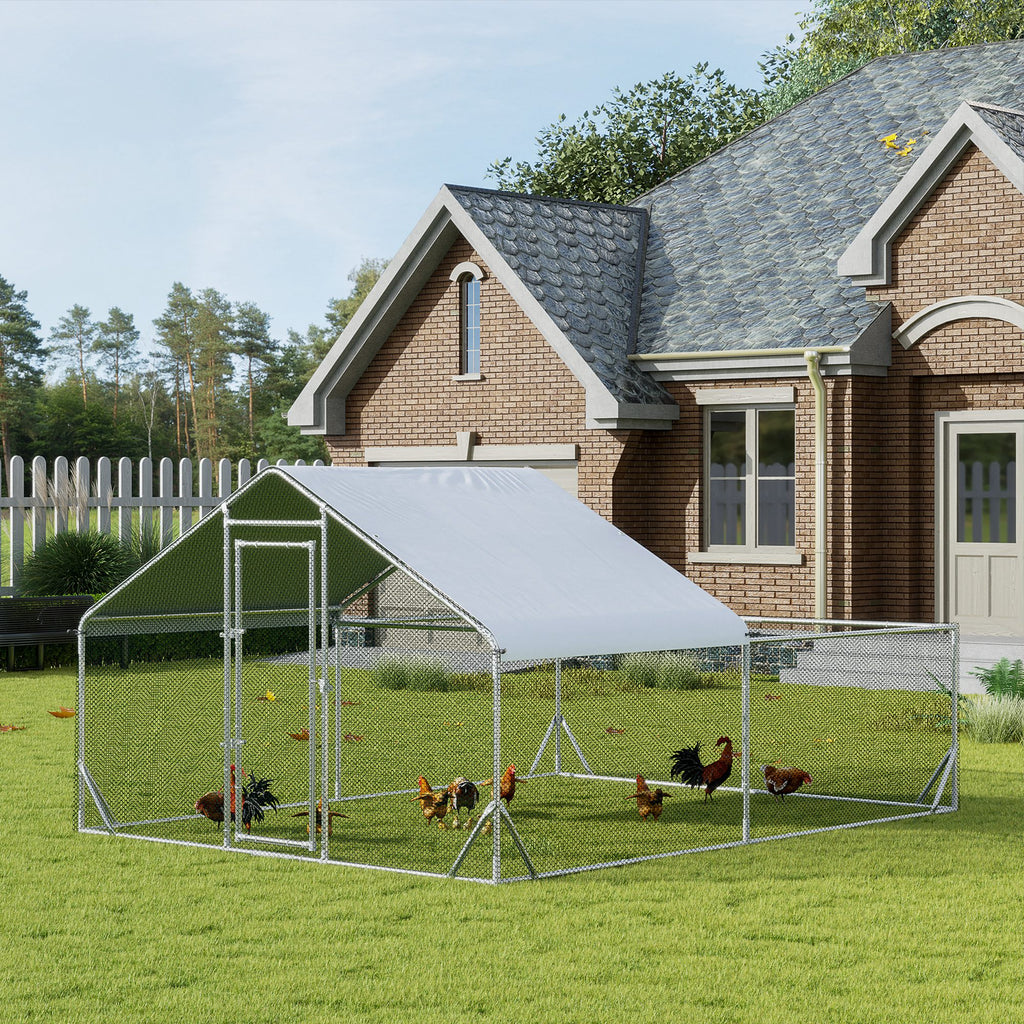 PawHut Walk-In Chicken Run, Hen House, for Ducks, Rabbits w/ Water-Res
