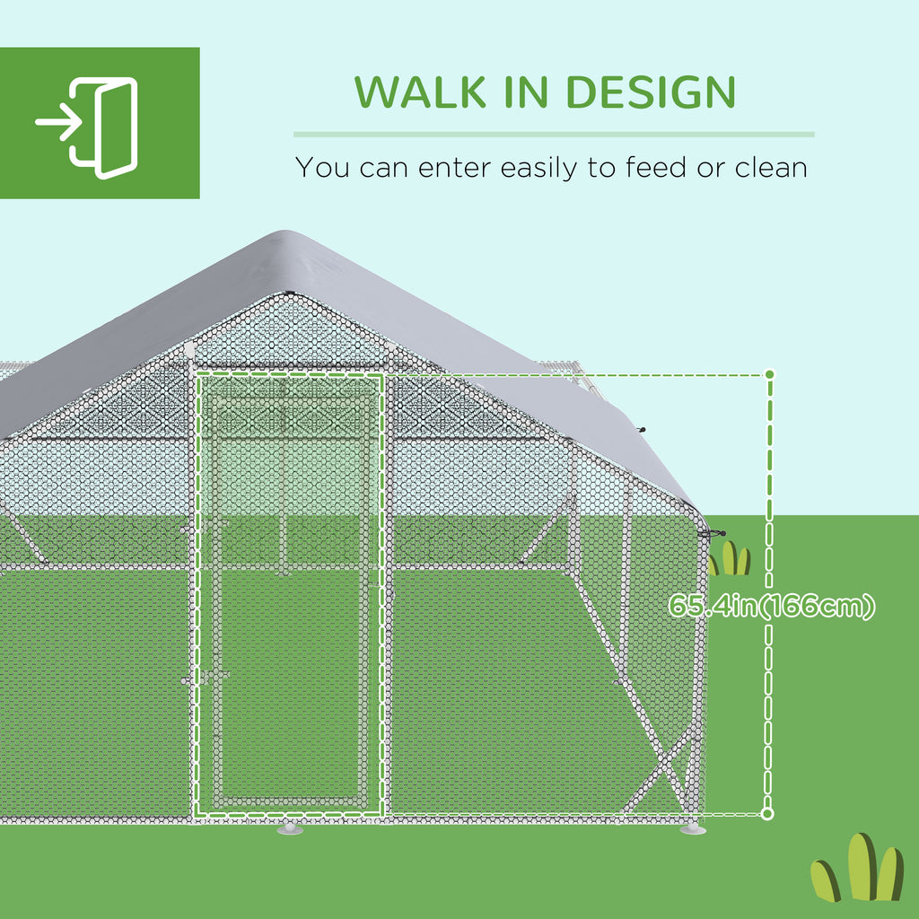 PawHut Walk-In Chicken Run, Hen House, for Ducks, Rabbits w/ Water-Res