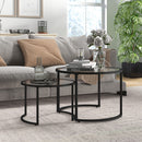 HOMCOM Glass Coffee Table Set Of 2, Round Nest Of Tables For Living Room