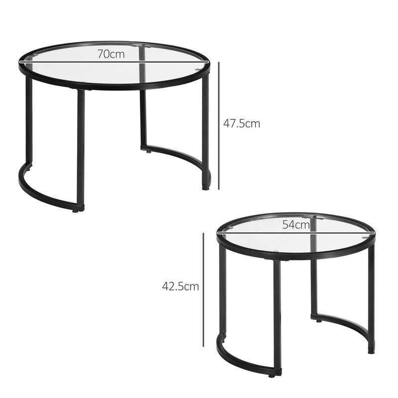 HOMCOM Glass Coffee Table Set of 2, Round Nest of Tables for Living Room