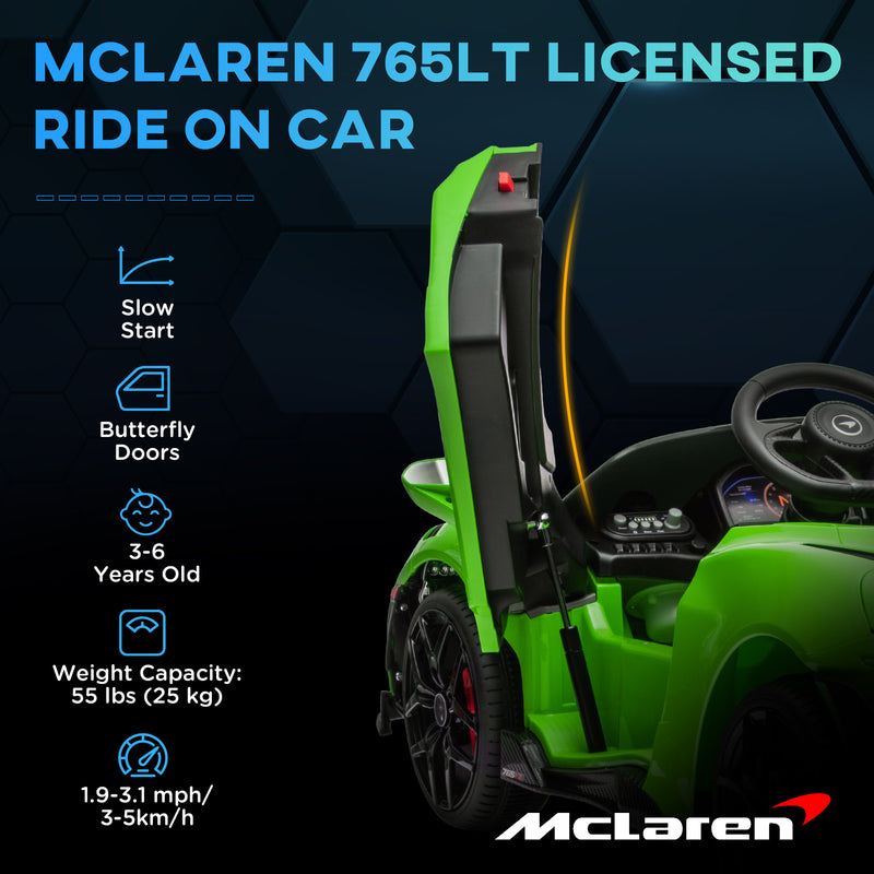 AIYAPLAY Orange McLaren 765LT Licensed 12V Kids Ride On Car W/ MP3 Music