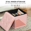 HOMCOM Foldable Velvet-Feel Storage Ottoman, 38 x 38 x 38 cm,