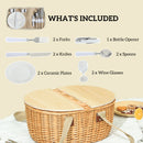 Outsunny Wicker Picnic Basket for 2 with Pine Wood Lid, Light Brown