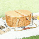 Outsunny Wicker Picnic Basket for 2 with Pine Wood Lid, Light Brown