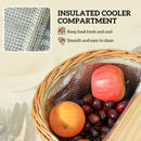 Outsunny Wicker Picnic Basket for 2 with Pine Wood Lid, Light Brown