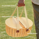 Outsunny Wicker Picnic Basket for 2 with Pine Wood Lid, Light Brown