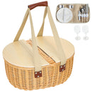 Outsunny Wicker Picnic Basket for 2 with Pine Wood Lid, Light Brown