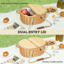 Outsunny Wicker Picnic Basket for 2 with Pine Wood Lid, Light Brown