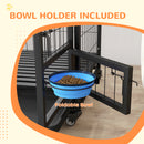 PawHut Heavy Duty Dog Crate on Wheels w/ Bowl Holder, Removable Tray