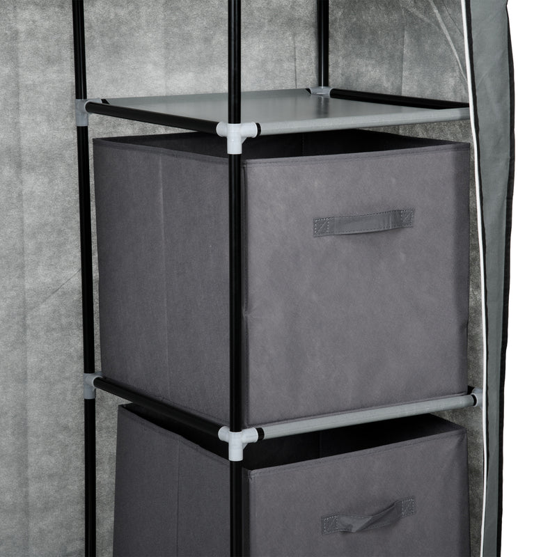 HOMCOM Fabric Portable Wardrobe With 2 Fabric Drawers, Hanging Rail, Grey