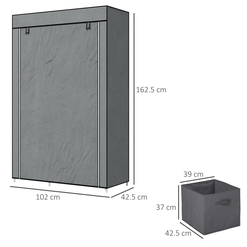 HOMCOM Fabric Portable Wardrobe With 2 Fabric Drawers, Hanging Rail, Grey