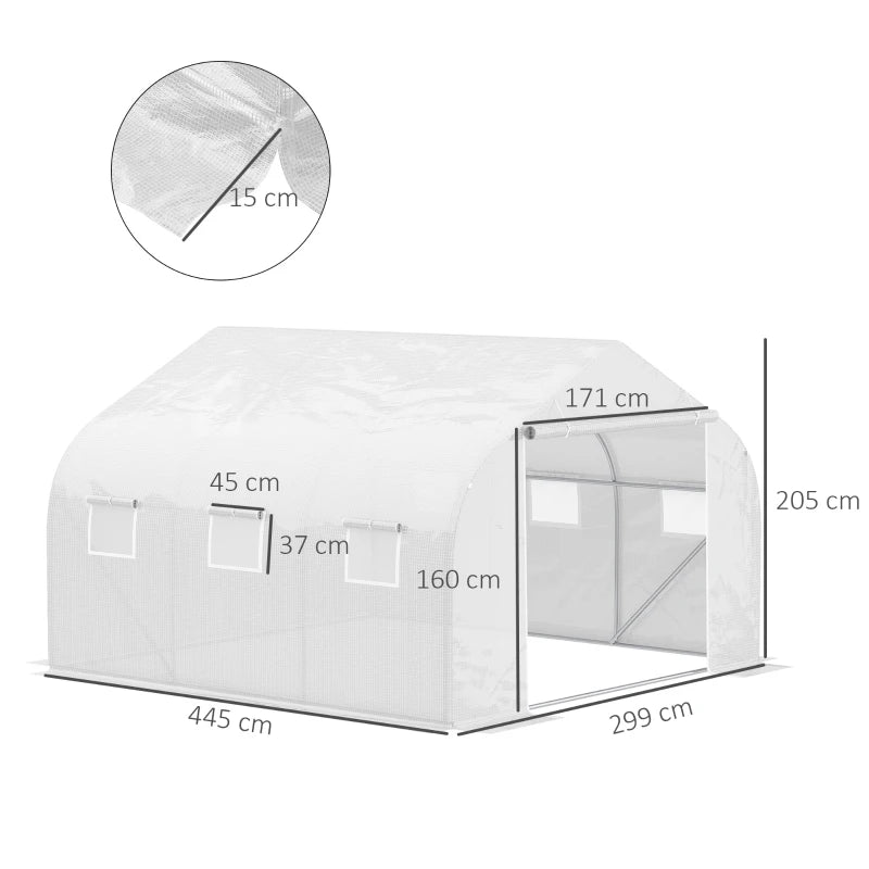 Outsunny Greenhouse Polytunnel 4.5 x 3 x 2m - White