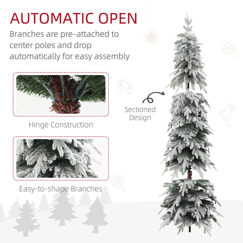 HOMCOM 7ft Flocked Pencil Christmas Tree with Auto Open, Steel Base