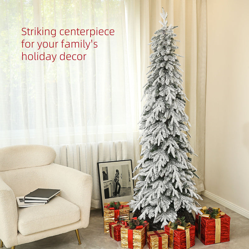 HOMCOM 7ft Flocked Pencil Christmas Tree with Auto Open, Steel Base